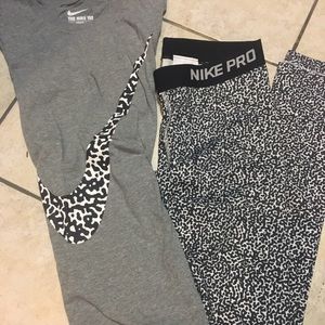 Nike pro cheetah small shirt and leggings